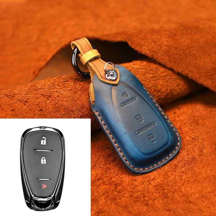 For Chevrolet Car Cowhide Leather Key Protective Cover Key Case, Three Keys Version (Blue) - Car Key Cases by PMC Jewellery | Online Shopping South Africa | PMC Jewellery | Buy Now Pay Later Mobicred