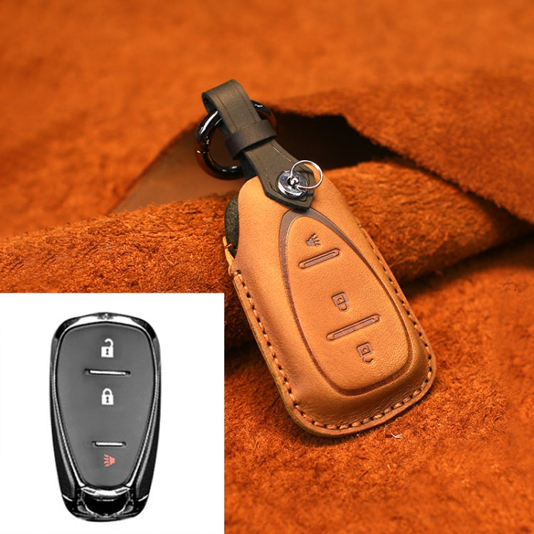 For Chevrolet Car Cowhide Leather Key Protective Cover Key Case, Three Keys Version (Brown) - Car Key Cases by PMC Jewellery | Online Shopping South Africa | PMC Jewellery | Buy Now Pay Later Mobicred