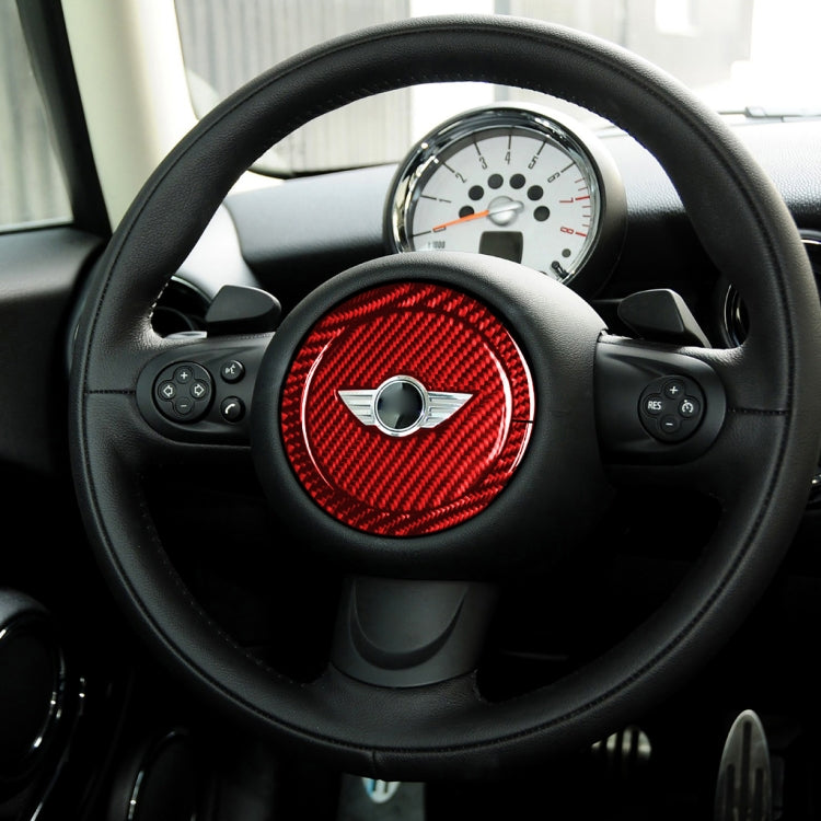 2 in 1 Car Carbon Fiber Steering Wheel Decorative Sticker for BMW Mini R55 R56 Countryman R60 Paceman R61 2007-2013, Left and Right Drive Universal(Red) - Car Interior Mouldings by PMC TechLife | Online Shopping South Africa | PMC TechLife | Buy Now Pay Later Mobicred