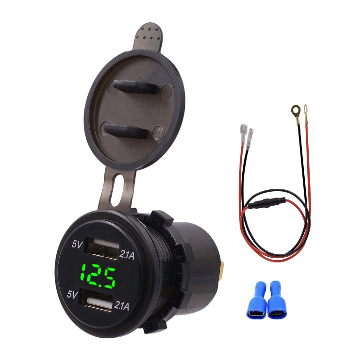 Universal Car Dual Port USB Charger Power Outlet Adapter 4.2A 5V IP66 with LED Digital Voltmeter + 60cm Cable(Green Light) - DIY Modified Charger by PMC TechLife | Online Shopping South Africa | PMC TechLife | Buy Now Pay Later Mobicred