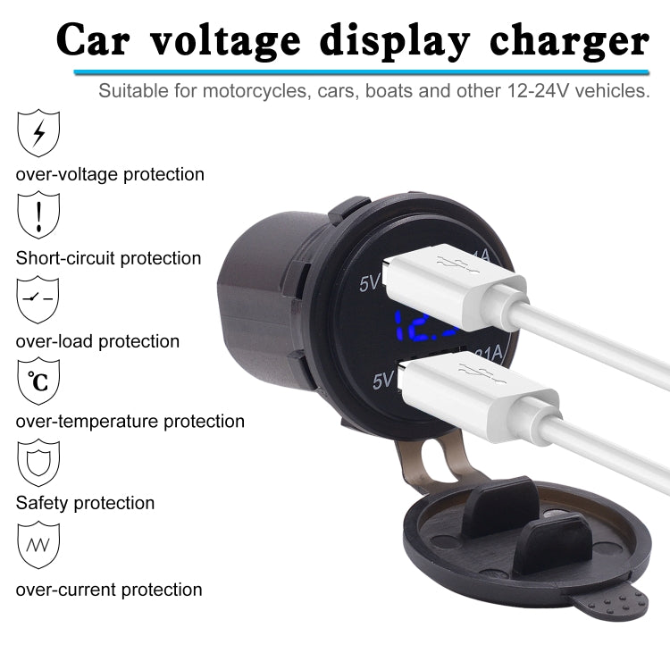 Universal Car Dual Port USB Charger Power Outlet Adapter 3.1A 5V IP66 with LED Digital Voltmeter + 60cm Cable(Blue Light) - DIY Modified Charger by PMC TechLife | Online Shopping South Africa | PMC TechLife | Buy Now Pay Later Mobicred