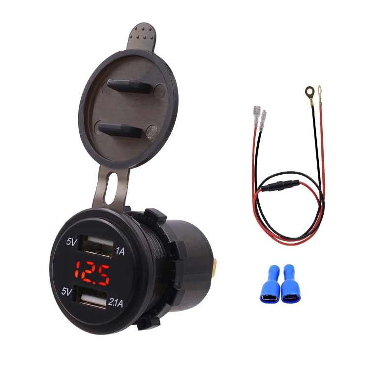 Universal Car Dual Port USB Charger Power Outlet Adapter 3.1A 5V IP66 with LED Digital Voltmeter + 60cm Cable(Red Light) - DIY Modified Charger by PMC TechLife | Online Shopping South Africa | PMC TechLife | Buy Now Pay Later Mobicred