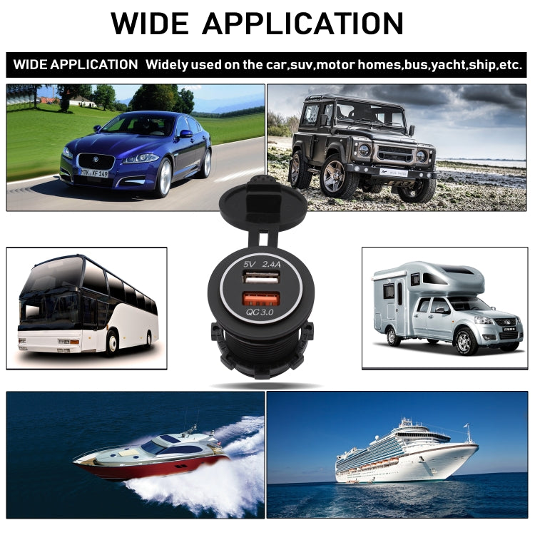 Universal Car QC3.0 Dual Port USB Charger Power Outlet Adapter 5V 2.4A IP66 with 60cm Cable(Green Light) - free shipping - PMC TechLife - Order now!