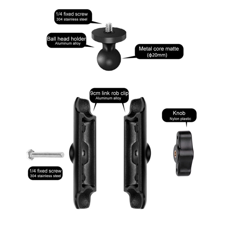 9cm Connecting Rod 20mm Ball Head Motorcycle Handlebar Fixed Mount Holder with Tripod Adapter & Screw for GoPro, Insta360, DJI and Other Action Cameras(Black) - free shipping - PMC TechLife - Order now!