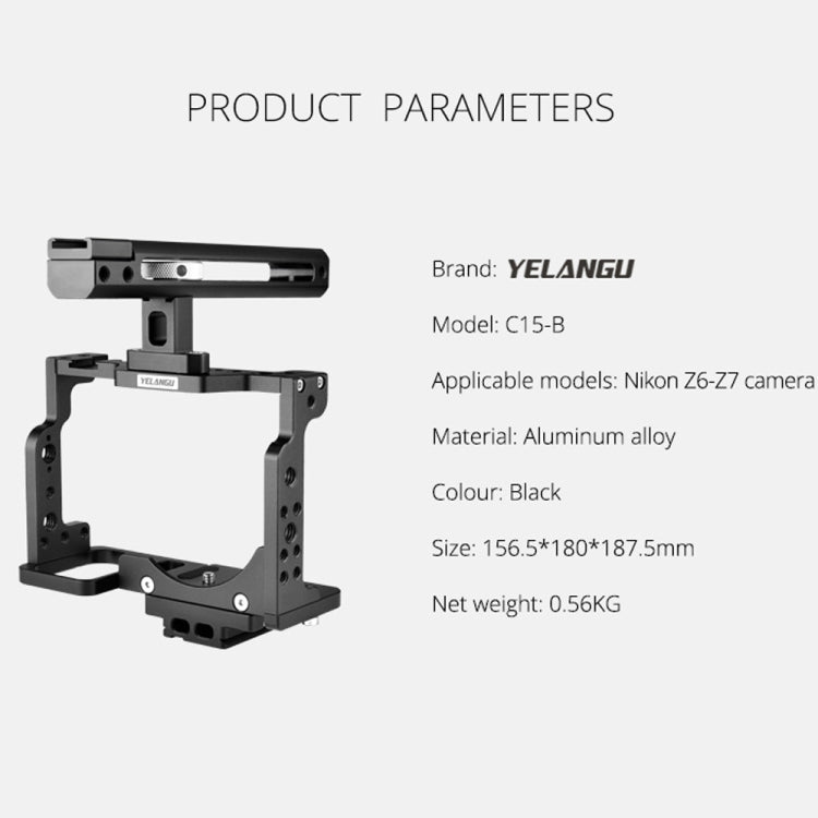 YELANGU C15-B YLG0711A-A Video Camera Cage Stabilizer with Handle for Nikon Z6 / Z7(Black) - free shipping - PMC TechLife - Order now!