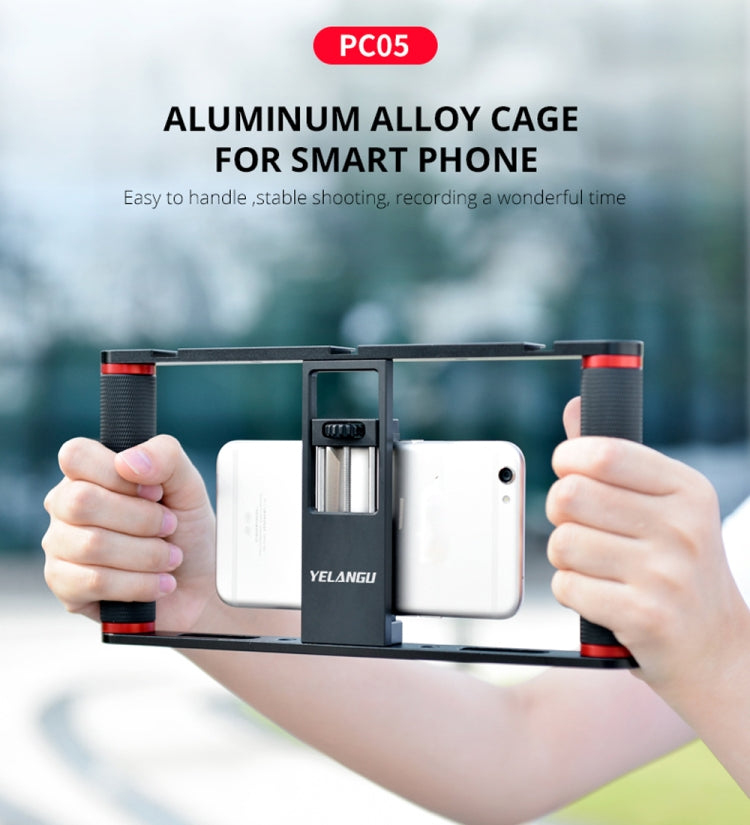 YELANGU PC05 YLG0909B Vlogging Live Broadcast Smartphone Metal Cage Video Rig Filmmaking Recording Handle Stabilizer Bracket for iPhone, Galaxy, Huawei, Xiaomi, HTC, LG, Google, and Other Smartphones(Black) - free shipping - PMC Jewellery - Order now!