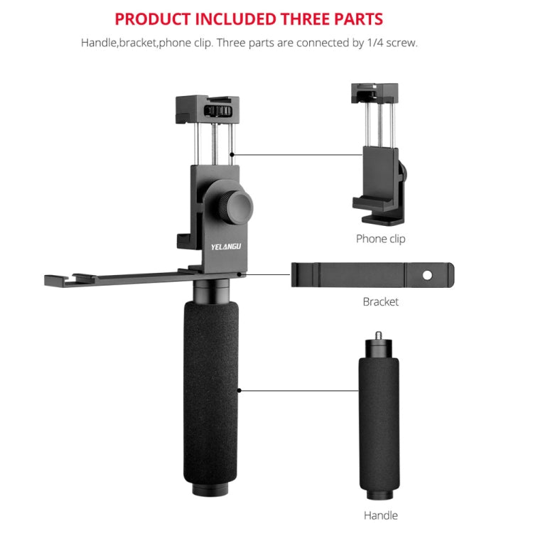 YELANGU PC08 YLG0117A Handheld Grip Holder Bracket with Mobile Phone Metal Clamp (Black) - free shipping - PMC TechLife - Order now!