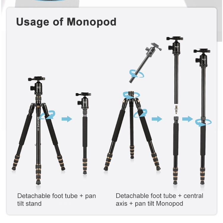 TRIOPO 554 Adjustable Portable  Aluminum Alloy Tripod with D-2A Ball Head for SLR Camera - free shipping - PMC TechLife - Order now!