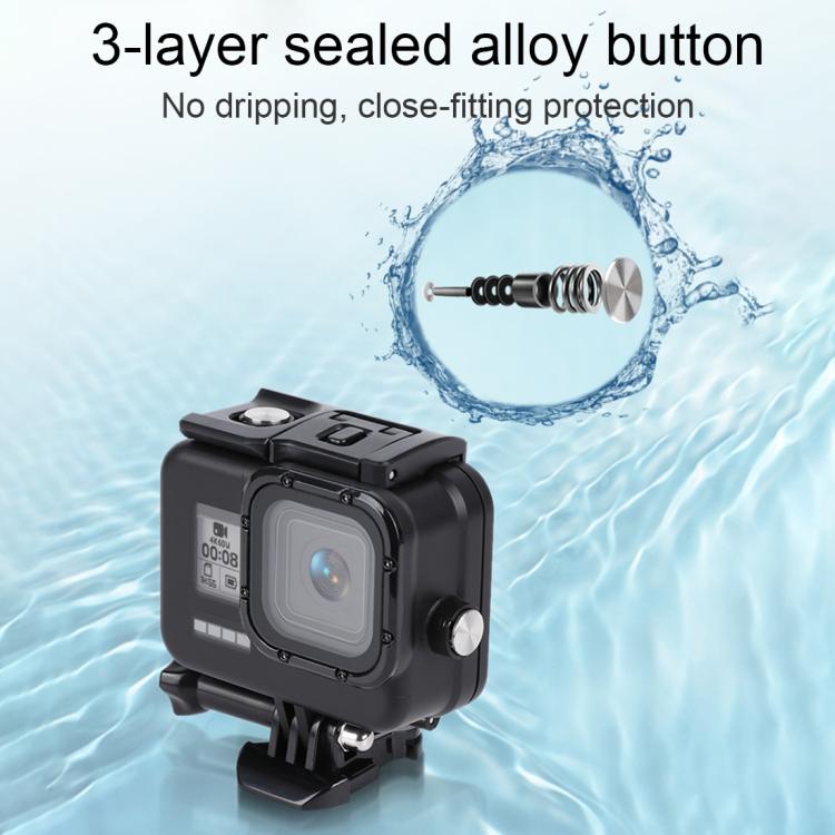 For GoPro HERO8 Black 45m Waterproof Housing Protective Case with Buckle Basic Mount & Screw & Floating Bobber Grip & Strap & Anti-Fog Inserts(Black) - free shipping - PMC TechLife - Order now!