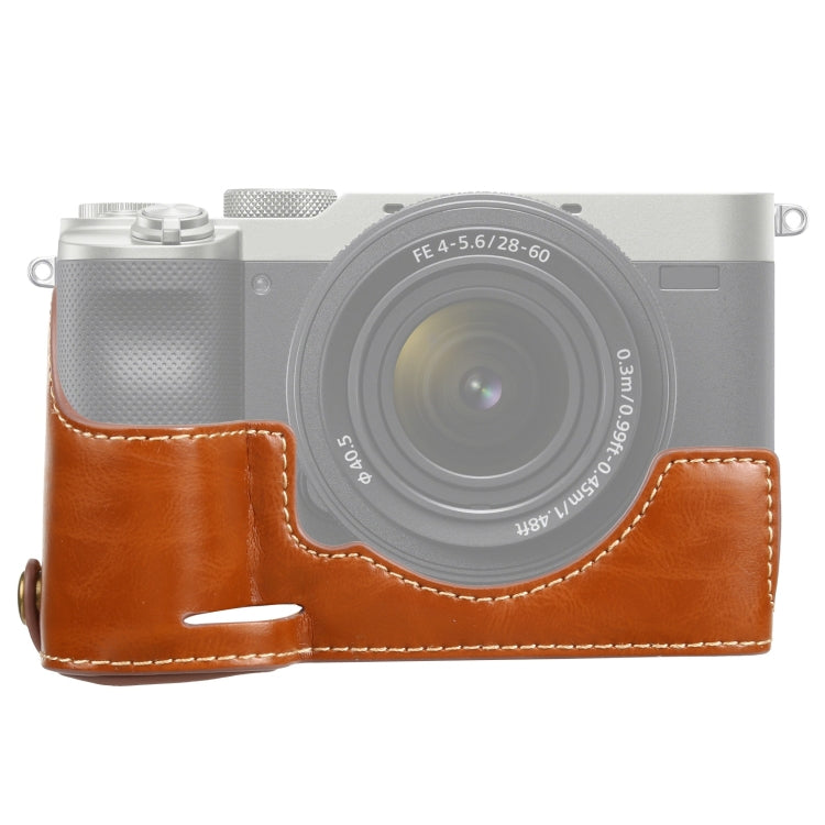 1/4 inch Thread PU Leather Camera Half Case Base for Sony ILCE-7C/A7C (Brown) - free shipping - PMC TechLife - Order now!