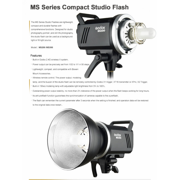 Godox MS300 Studio Flash Light 300Ws Bowens Mount Studio Speedlight with Cover(UK Plug) - free shipping - PMC TechLife - Order now!