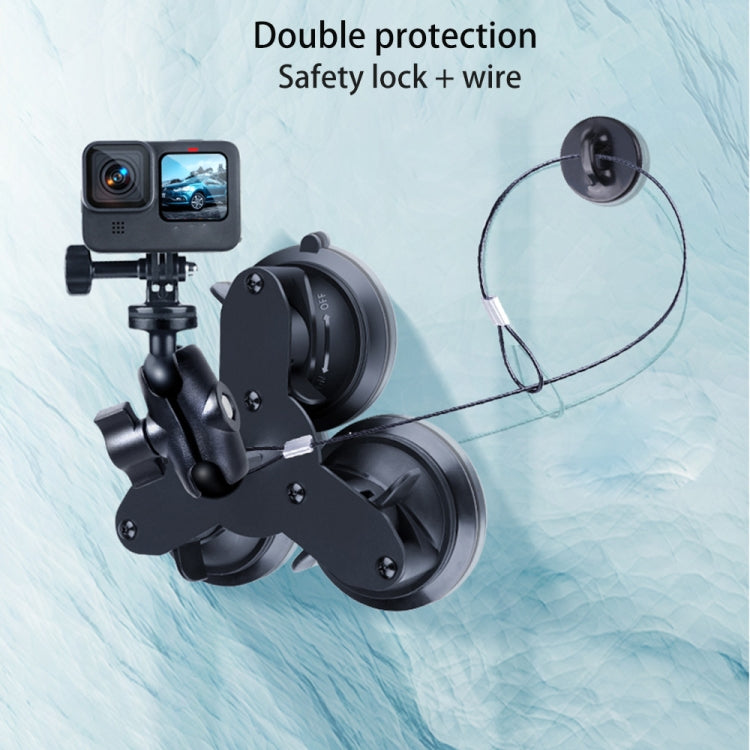 Dual Suction Cup Mount Holder with Tripod Adapter & Screw & Phone Clamp & Anti-lost Silicone Net for for GoPro, Insta360, DJI and Other Action Cameras, Smartphones(Black) - Holder by PMC TechLife | Online Shopping South Africa | PMC TechLife | Buy Now Pay Later Mobicred