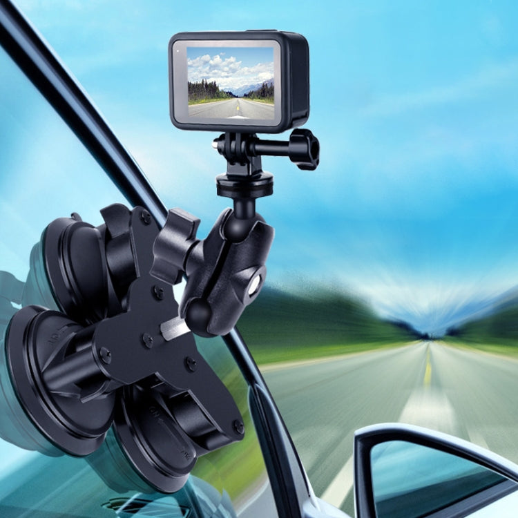 Dual Suction Cup Mount Holder with Tripod Adapter & Screw & Phone Clamp & Anti-lost Silicone Net for for GoPro, Insta360, DJI and Other Action Cameras, Smartphones(Black) - Holder by PMC TechLife | Online Shopping South Africa | PMC TechLife | Buy Now Pay Later Mobicred