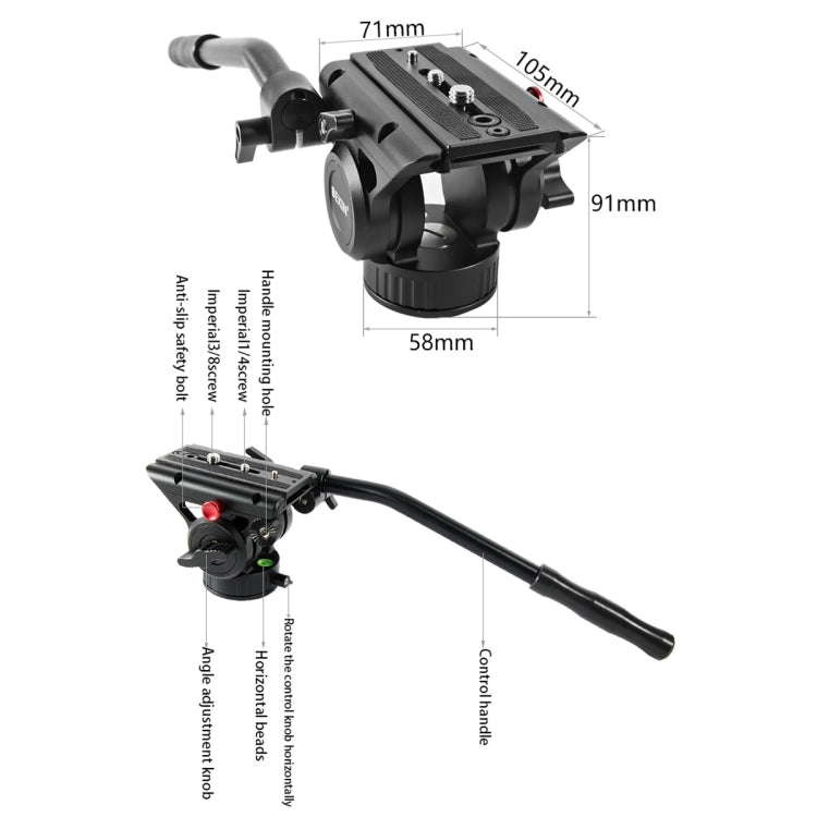 BEXIN VH-105 360 Degree Panorama Heavy Duty Tripod Action Fluid Drag Head (Black) - free shipping - PMC TechLife - Order now!