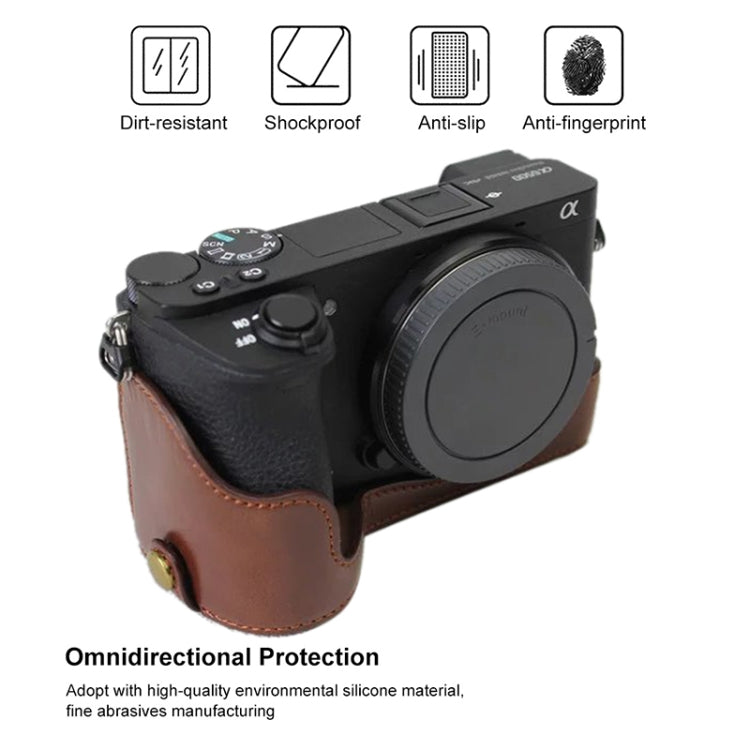 1/4 inch Thread PU Leather Camera Half Case Base for Sony ILCE-A6500 / A6500 (Coffee) - Half Case by PMC TechLife | Online Shopping South Africa | PMC TechLife | Buy Now Pay Later Mobicred