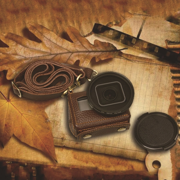 For GoPro HERO4 Litchi Texture Genuine Leather Protective Case with Sling(Brown) - Leather Cases by PMC TechLife | Online Shopping South Africa | PMC TechLife | Buy Now Pay Later Mobicred