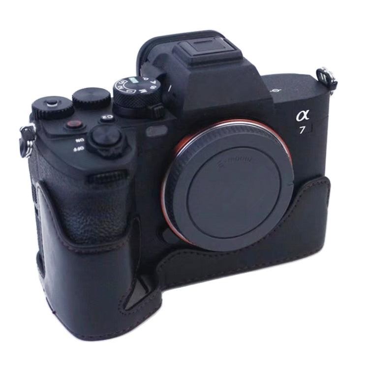 1/4 inch Thread PU Leather Camera Half Case Base for Sony A7 IV (Coffee) - Half Case by PMC TechLife | Online Shopping South Africa | PMC TechLife | Buy Now Pay Later Mobicred