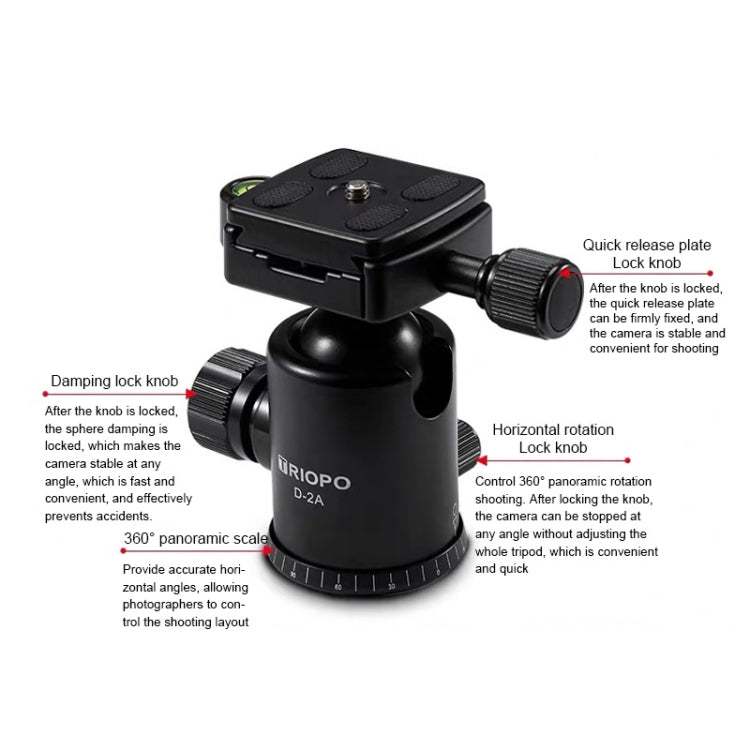TRIOPO D-2A 360 Degree Rotation Aluminum Alloy Tripod 36mm Ball Head with Quick Release Plate - free shipping - PMC TechLife - Order now!