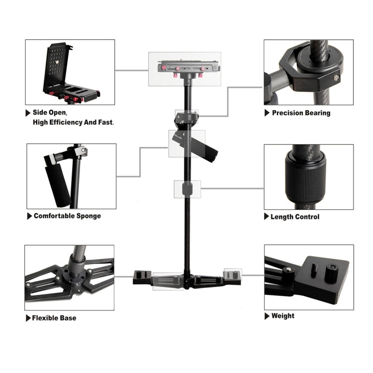 YELANGU YLG0107K 40-67cm Aviation  Aluminum + Carbon Fiber Professional Steadicam Handheld Stabilizer for DSLR Camera DV - free shipping - PMC TechLife - Order now!