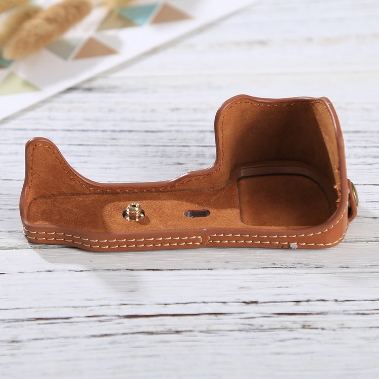 1/4 inch Thread PU Leather Camera Half Case Base for Sony Alpha 6100 / A6100(Brown) - Half Case by PMC TechLife | Online Shopping South Africa | PMC TechLife | Buy Now Pay Later Mobicred