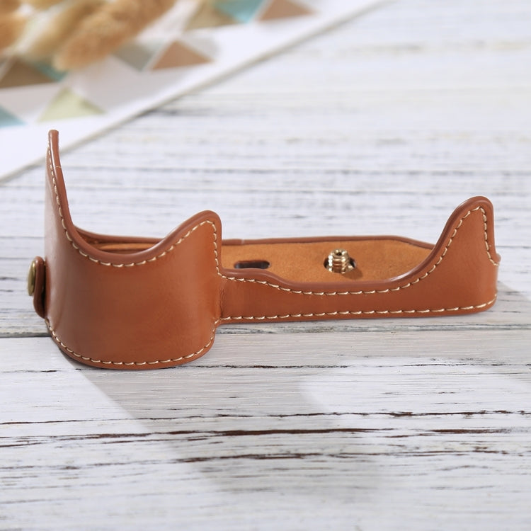 1/4 inch Thread PU Leather Camera Half Case Base for Sony Alpha 6100 / A6100(Brown) - Half Case by PMC TechLife | Online Shopping South Africa | PMC TechLife | Buy Now Pay Later Mobicred