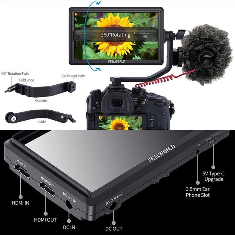 FEELWORLD FW568 V3 6 inch 3D LUT DSLR Camera Field Monitor, IPS Full HD 1920 x 1152,  Support HDMI Input Output Tilt Arm - free shipping - PMC TechLife - Order now!
