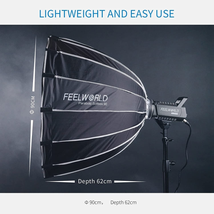 FEELWORLD FSP90 90cm Parabolic Softbox Quick Release Diffuser with Bowens Mount (Black) - free shipping - PMC TechLife - Order now!