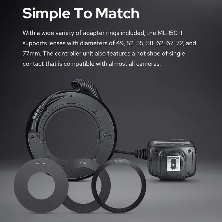 Godox ML-150II On-camera Macro Ring Flash Light with 8 Different Size Adapter Rings (Black) - free shipping - PMC TechLife - Order now!
