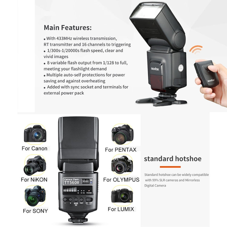 Godox TT560II Wireless 433MHz GN38 Camera Flash Speedlite Light (Black) - free shipping - PMC TechLife - Order now!