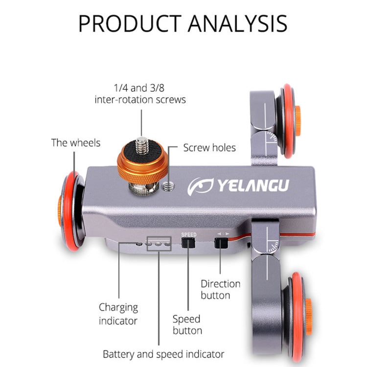 YELANGU L4X Camera 3-wheel Dolly II Electric Track Slider 3-Wheel Video Pulley Rolling Dolly Car with Remote Control for DSLR / Home DV Cameras, GoPro, Smartphones, Load: 3kg(Grey) - free shipping - PMC TechLife - Order now!