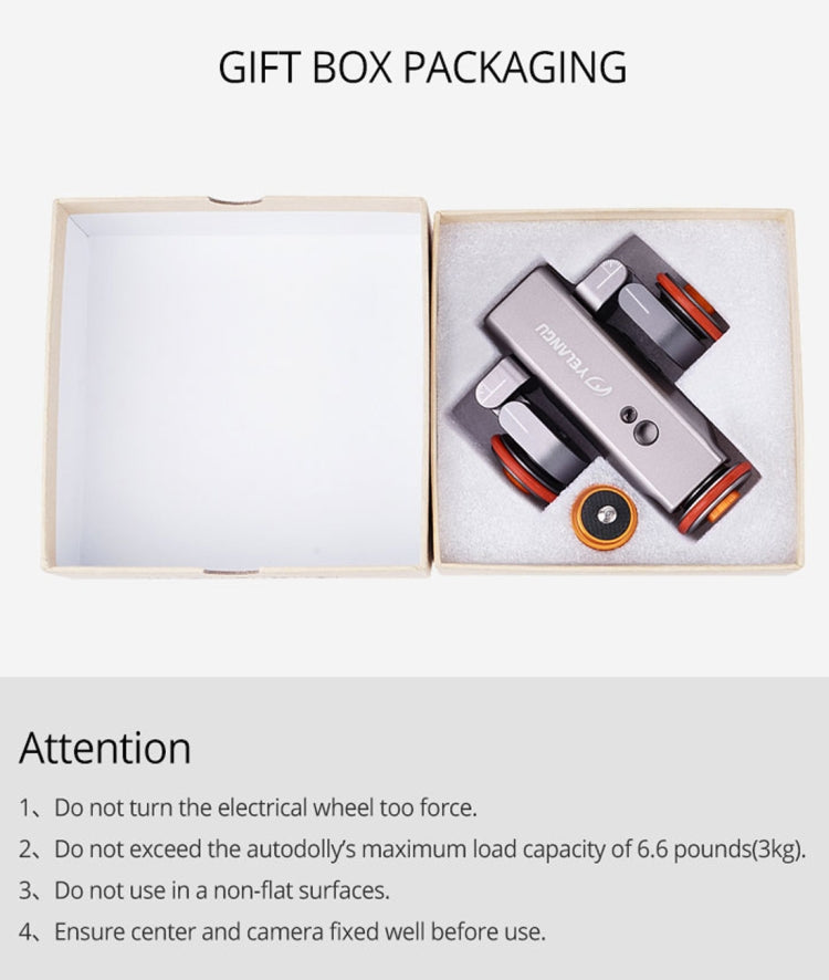 YELANGU L4X Camera 3-wheel Dolly II Electric Track Slider 3-Wheel Video Pulley Rolling Dolly Car with Remote Control for DSLR / Home DV Cameras, GoPro, Smartphones, Load: 3kg(Grey) - free shipping - PMC TechLife - Order now!