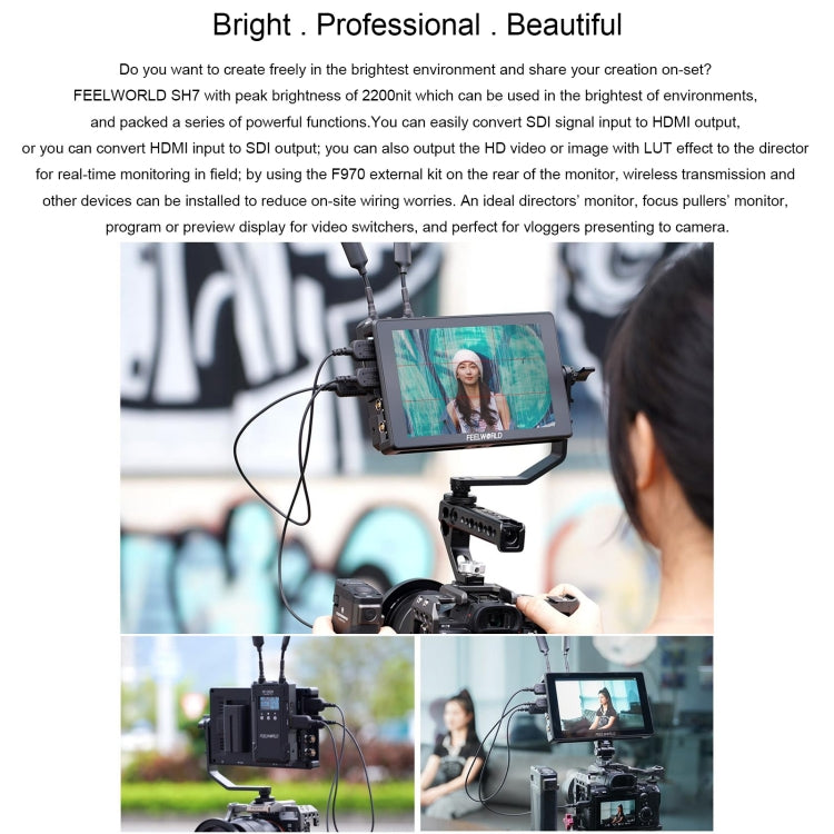 FEELWORLD SH7 7-inch Ultra Bright 2200nit On-camera Monitor SDI HDMI Cross Conversion (Black) - free shipping - PMC TechLife - Order now!