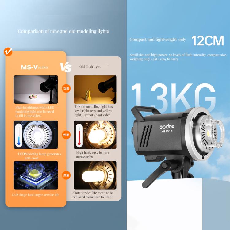 Godox MS200-V Studio Flash Light 200Ws Bowens Mount Strobe Light with Lamp Cover (EU Plug) - free shipping - PMC TechLife - Order now!