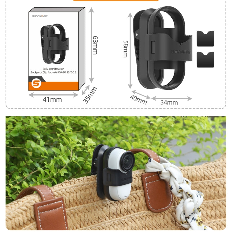 For Insta360 GO3 / GO 3S Sunnylife 360 Degree Rotation Backpack Clip Action Camera Clamp Mount (Black) - free shipping - PMC TechLife - Order now!