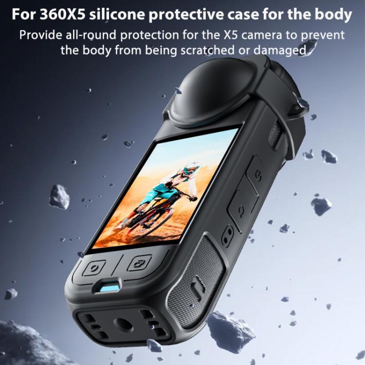 For Insta360 X5 Camera Body Cover Silicone Case with Lens Cover (Black) - free shipping - PMC TechLife - Order now!