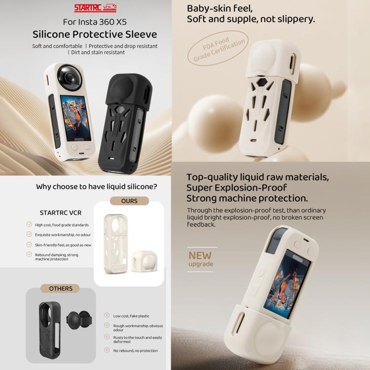 For Insta360 X5 STARTRC Silicone Heat Dissipation Protective Cover with Lens Cover (White) - free shipping - PMC TechLife - Order now!