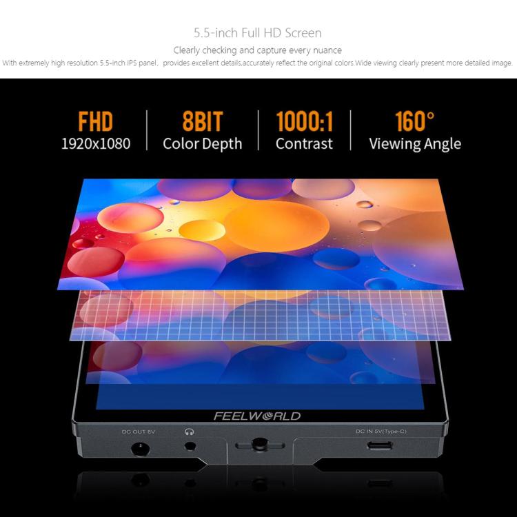 FEELWORLD P6X 5.5 inch Aluminium DSLR Camera Field Monitor Touch Screen 4K HDMI High Brightness 1000nit Monitor (Black) - free shipping - PMC TechLife - Order now!