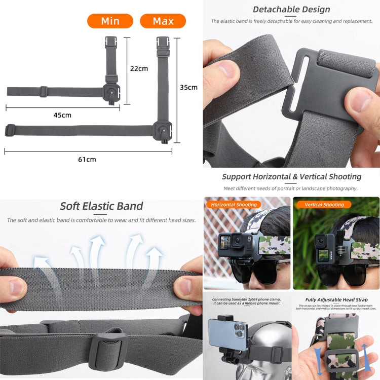 Sunnylife TD672 360 Rotation Adjustable Head Strap Vlog POV Mount Belt for GoPro, Insta360, DJI Osmo Action and Other Action Cameras (Camouflage) - Head Belt by Sunnylife | Online Shopping South Africa | PMC TechLife | Buy Now Pay Later Mobicred
