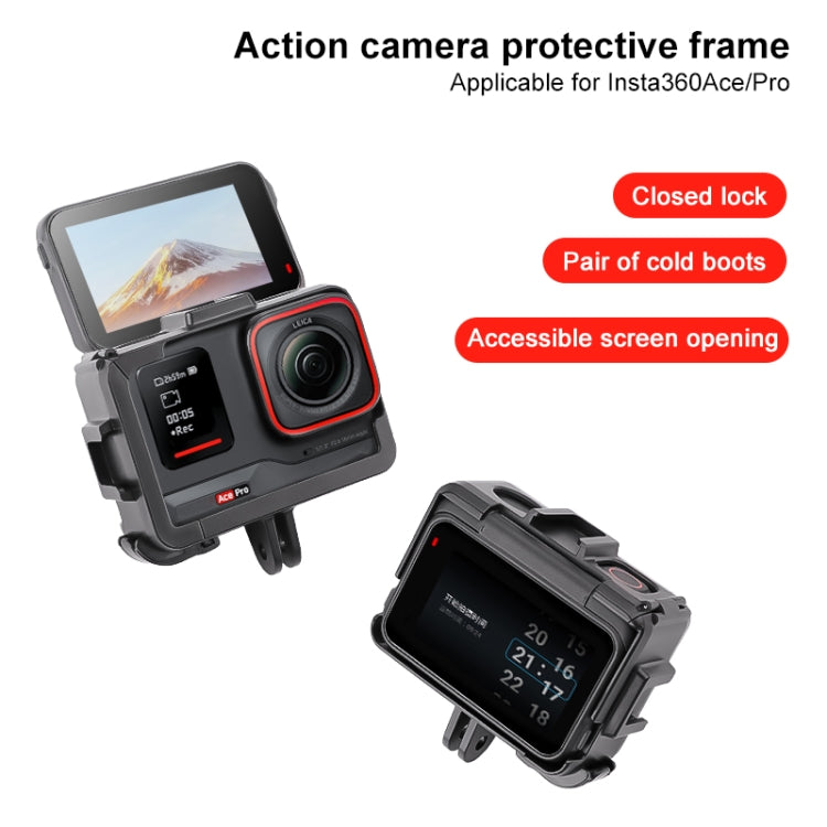 For Insta360 Ace / Ace Pro PC Cage Expansion Adapter Frame with Dual Cold Shoe Bases (Black) - Mount & Holder by PMC TechLife | Online Shopping South Africa | PMC TechLife | Buy Now Pay Later Mobicred