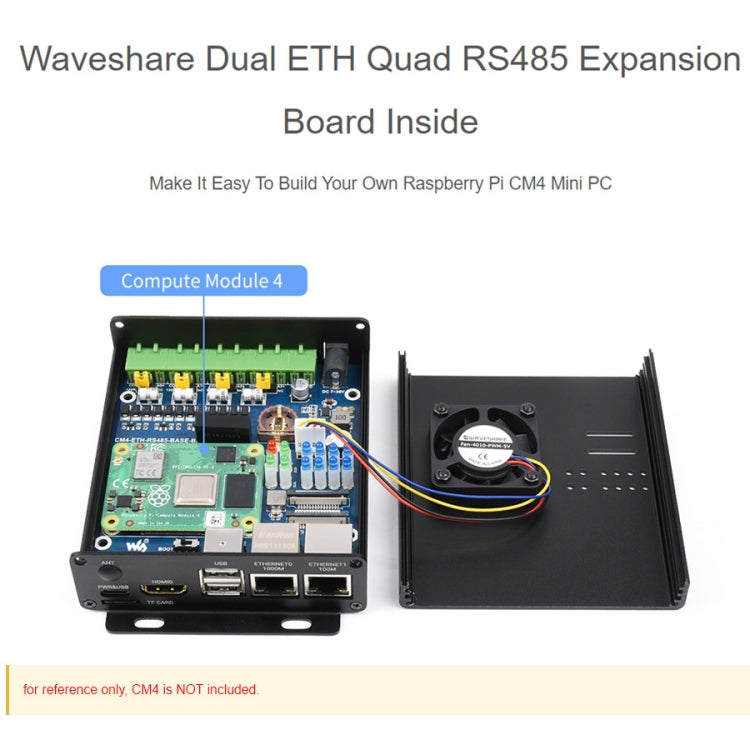 Waveshare Dual ETH Mini-Computer for Raspberry Pi CM4, Gigabit Ethernet, 4CH Isolated RS485(US Plug) - free shipping - PMC Jewellery - Order now!