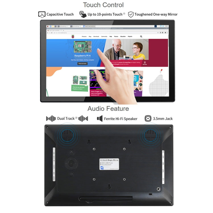 Waveshare 13.3 inch Magic Mirror, Voice Assistant, Touch Control(EU Plug) - free shipping - PMC Jewellery - Order now!