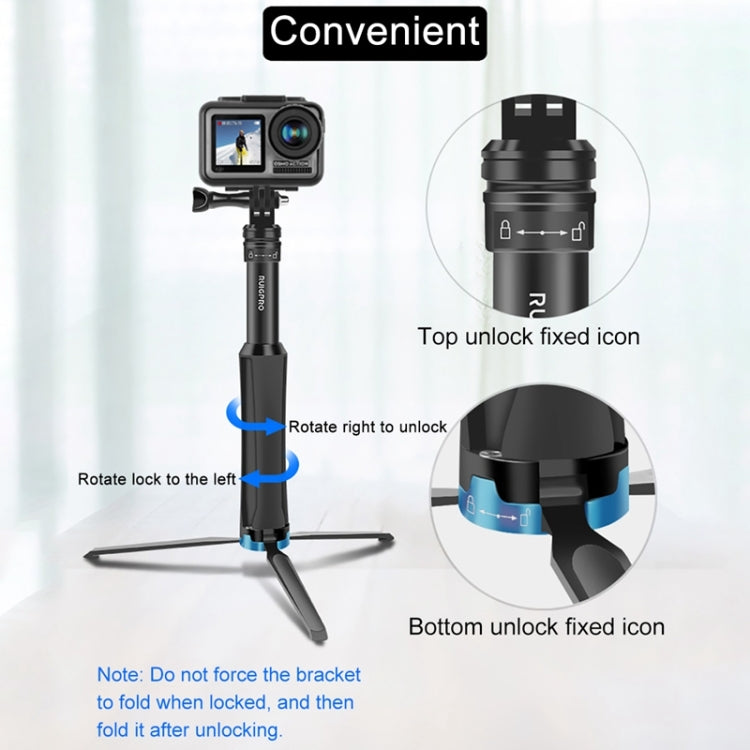 RUIGPRO One-piece Handheld Tripod Selfie Stick Telescopic Monopod Mount for GoPro, Insta360, DJI and Other Action Cameras(Black) - Portable Mini Tripod by RUIGPRO | Online Shopping South Africa | PMC TechLife | Buy Now Pay Later Mobicred