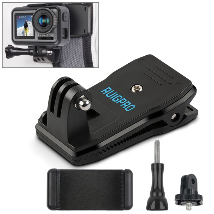 RUIGPRO 360 Degree Rotation Backpack Rec-Mounts Clip Clamp Mount + Phone Clamp for GoPro, Insta360, DJI and Other Action Cameras(Black) - Mount & Holder by RUIGPRO | Online Shopping South Africa | PMC TechLife | Buy Now Pay Later Mobicred