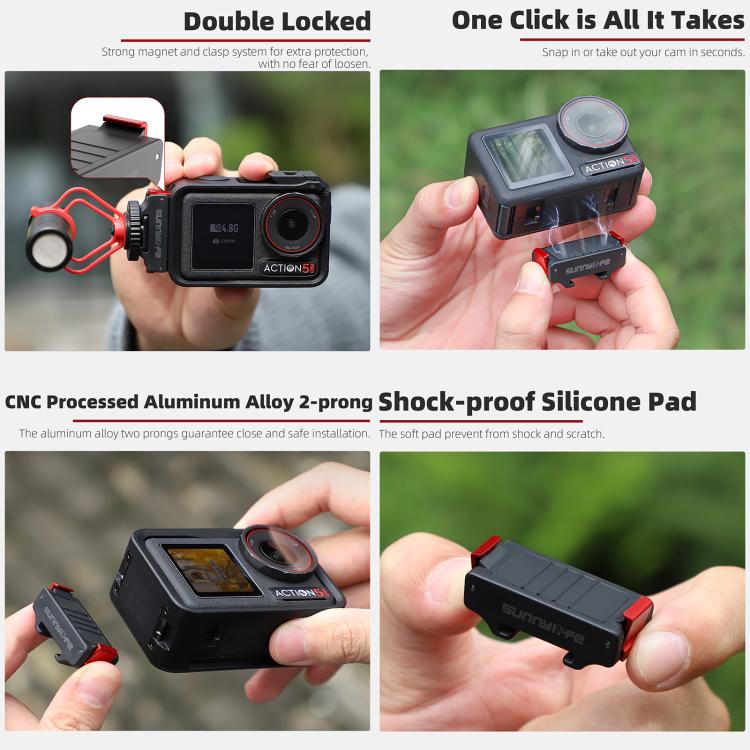 For DJI Osmo Action 5 Pro / 4 / 3 Sunnylife Magnetic Quick-Release Cold Shoe Adapter Action Camera Fill Light Microphone Adapter (Black) - free shipping - PMC TechLife - Order now!