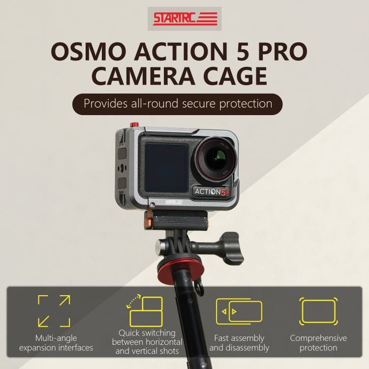 For DJI Osmo Action 5 Pro STARTRC Metal Cage Expansion Adapter Frame with Cold Shoe (Grey) - free shipping - PMc TechLife - Order now!