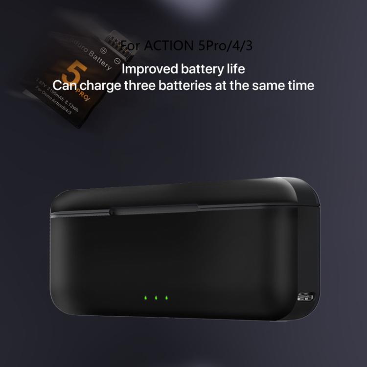 For DJI Osmo Action 5 Pro Multifunction Tri-Slot Batteries Charger Storage Box (Black) - free shipping - PMC TechLife - Order now!