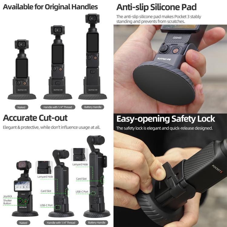 For DJI Osmo Pocket 3 Sunnylife Magnetic Base Mount Tabletop Base Stand Holder (Black) - free shipping - PMC TechLife - Order now!