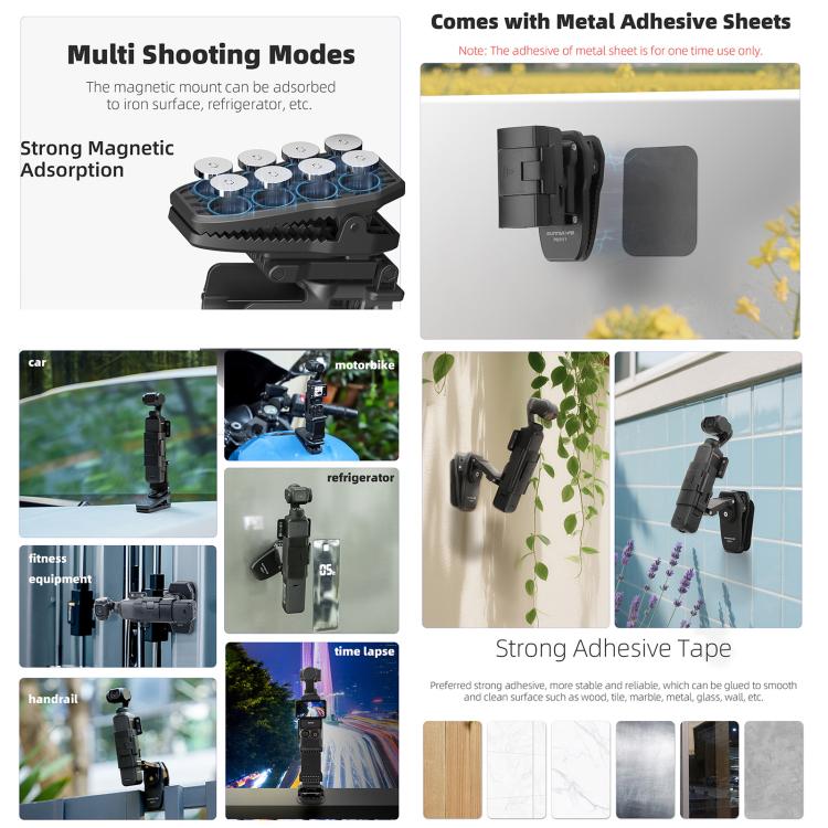 For DJI Osmo Pocket 3 Sunnylife Stretchable Backpack Clip Rotatable Magnetic Mount Action Camera Holder Vlog Mount (Black) - free shipping - PMC TechLife - Order now!