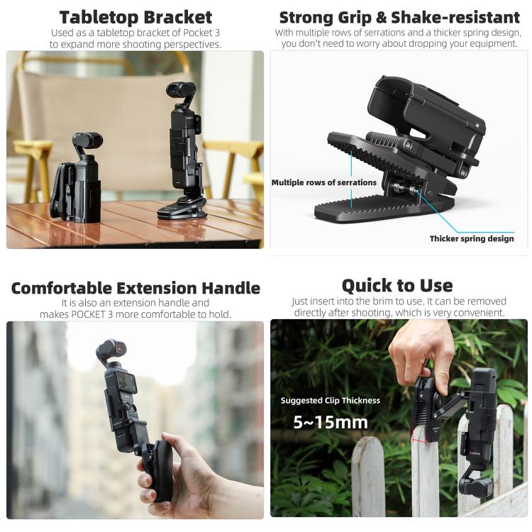 For DJI Osmo Pocket 3 Sunnylife Stretchable Backpack Clip Rotatable Magnetic Mount Action Camera Holder Vlog Mount (Black) - free shipping - PMC TechLife - Order now!