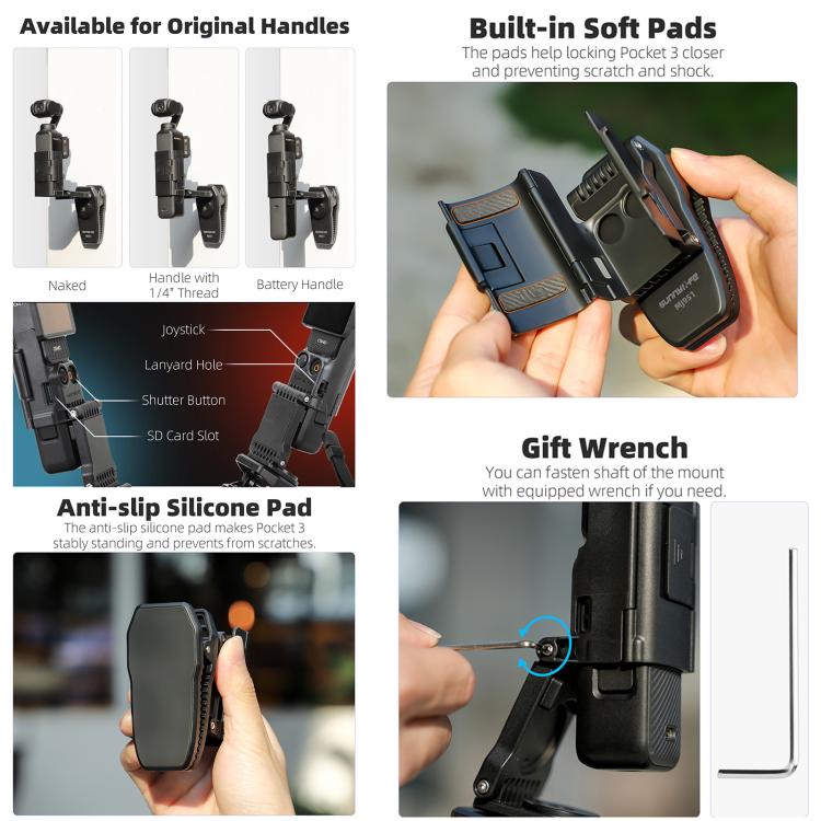 For DJI Osmo Pocket 3 Sunnylife Stretchable Backpack Clip Rotatable Magnetic Mount Action Camera Holder Vlog Mount (Black) - free shipping - PMC TechLife - Order now!